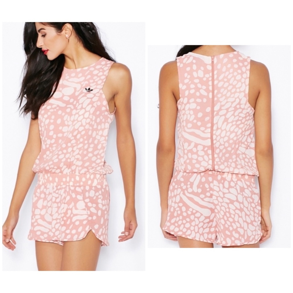 $95 Adidas Animal Print Caribbean Playsuit Pink White Rompers Jumpsuit XL